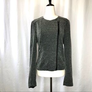 Catherine Malandrino black and white marled asymmetrical zip moto jacket S